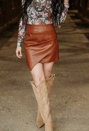 INDIE COFFEE FAUX LEATHER PENCIL SKIRT
