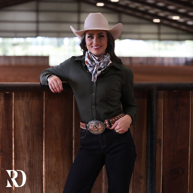 OLIVE SOLID PERFORMANCE RODEO SHIRT