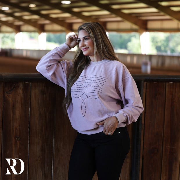 LANNY LAVENDER CORDUROY BOOT STITCH | CREWNECK