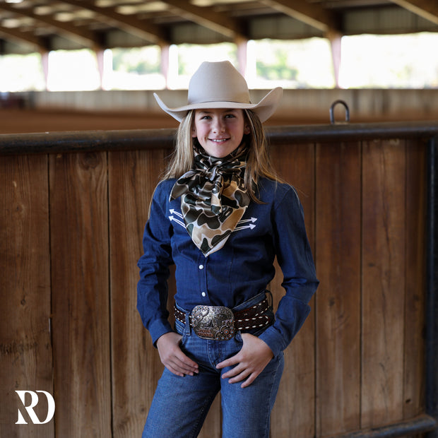 *YOUTH* STRETCH DENIM STITCHED PERFORMANCE RODEO SHIRT