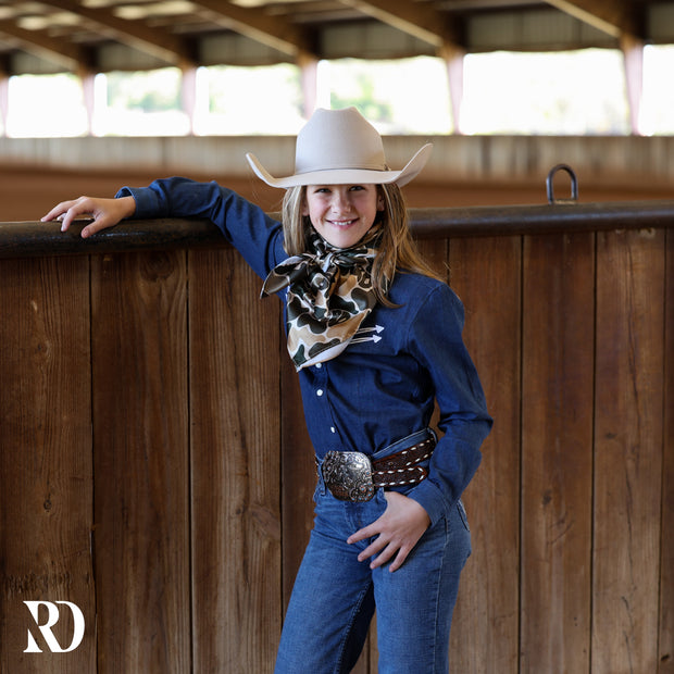 *YOUTH* STRETCH DENIM STITCHED PERFORMANCE RODEO SHIRT