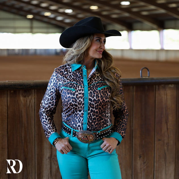 TURQUOISE LEOPARD PERFORMANCE RODEO SHIRT – Ranch Dress'n