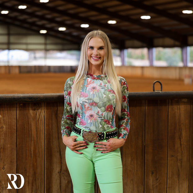 CACTUS FLORAL MESH LAYERING TOP