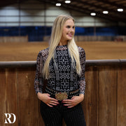 BLACK AND WHITE AZTEC MESH LAYERING TOP