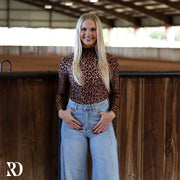 LEOPARD VELVET BURNOUT MOCK NECK TOP