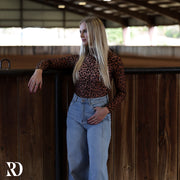 LEOPARD VELVET BURNOUT MOCK NECK TOP