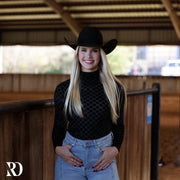 BLACK VELVET BURNOUT MOCK NECK TOP