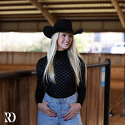 BLACK VELVET BURNOUT MOCK NECK TOP