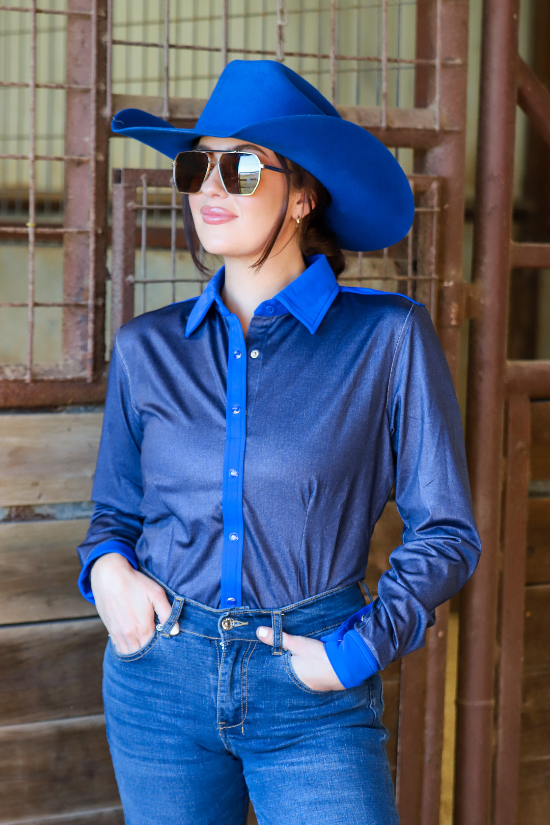 DENIM & ROYAL BLUE PERFORMANCE RODEO SHIRT – Ranch Dress'n DENIM & ROYAL BLUE PERFORMANCE RODEO SHIRT – Ranch Dress'n