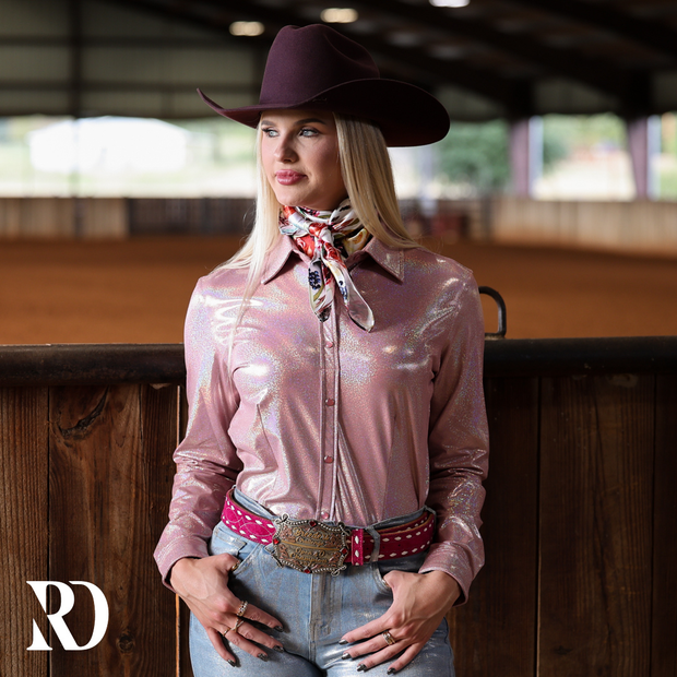 LIGHT ROSE SPARKLE PERFORMANCE RODEO SHIRT