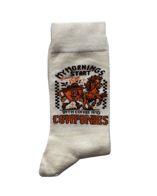 MY MORNINGS START WITH COFFEE & COWPONIES SOCKS