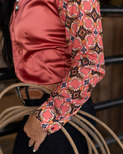 PECOS PEACH SATIN MESH PERFORMANCE RODEO SHIRT