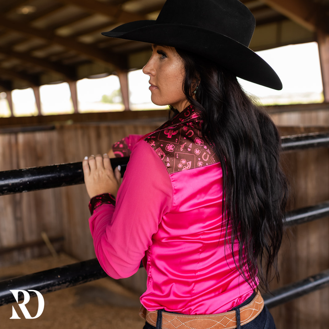 PINK PISTOL SATIN MESH PERFORMANCE RODEO SHIRT – Ranch Dress'n PINK PISTOL SATIN MESH PERFORMANCE RODEO SHIRT – Ranch Dress'n