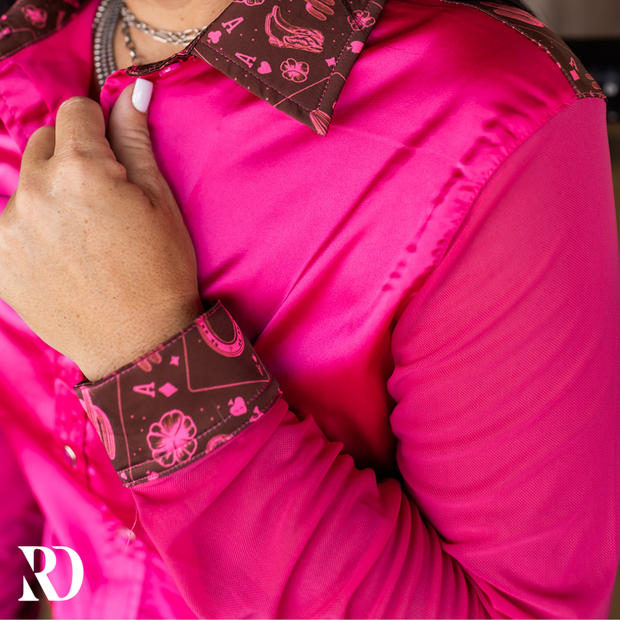PINK PISTOL SATIN MESH PERFORMANCE RODEO SHIRT
