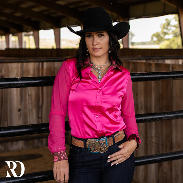 PINK PISTOL SATIN MESH PERFORMANCE RODEO SHIRT