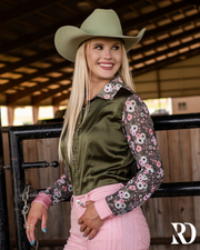 POPPY SAGE SATIN MESH PERFORMANCE RODEO SHIRT