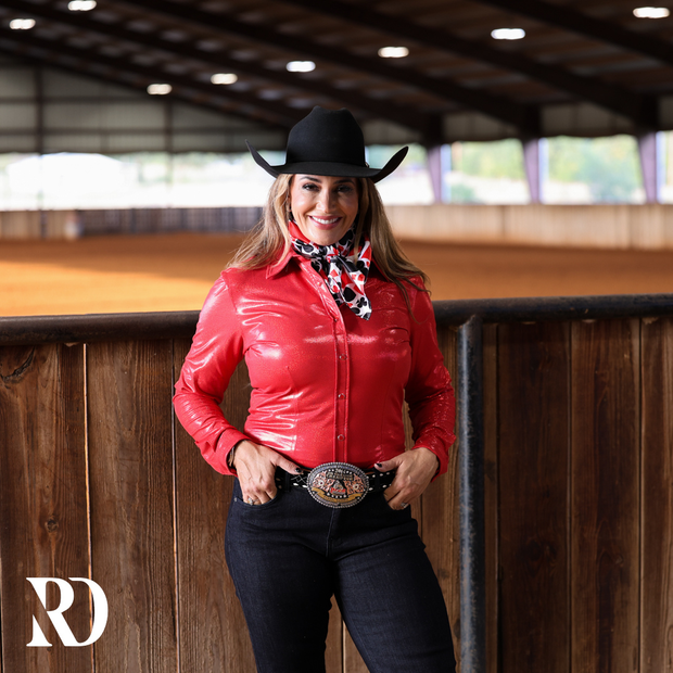 RED SPARKLE PERFORMANCE RODEO SHIRT