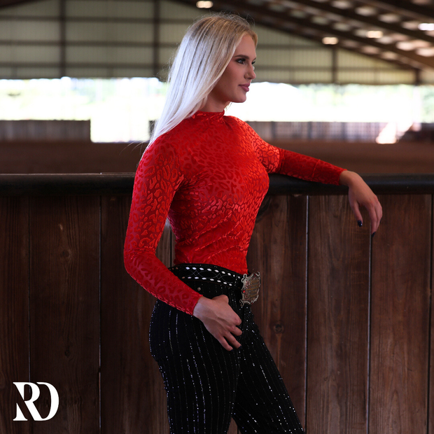 RED LEOPARD VELVET BURNOUT LAYERING TOP