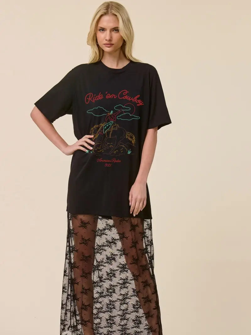 RIDE 'EM COWBOY LACE T-SHIRT MAXI