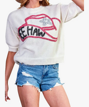 Yeehaw Metallic Letter Applique Knitted Top