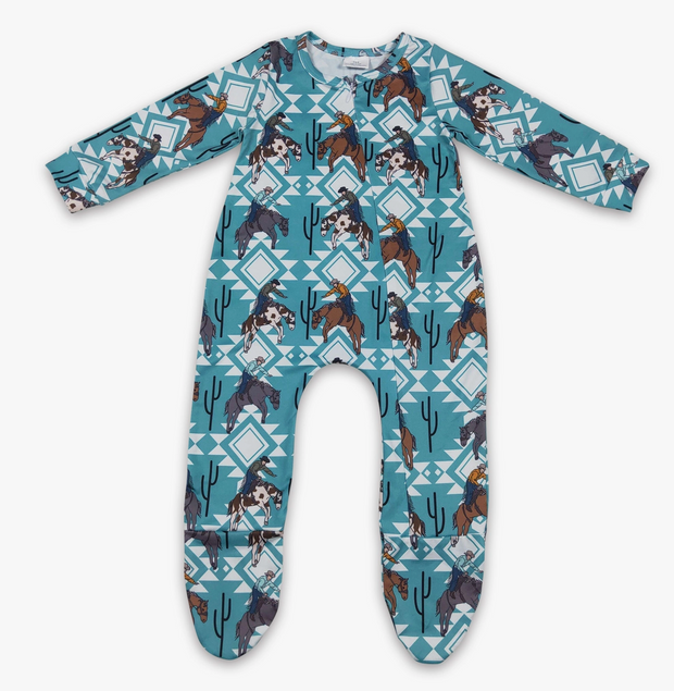 Horse Cactus Aztec Baby Western Footed Zipper Coveralls