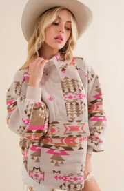 PINK AZTEC WESTERN PULLOVER