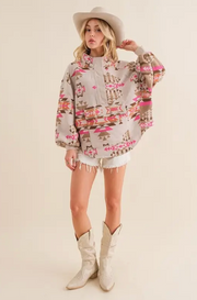 PINK AZTEC WESTERN PULLOVER