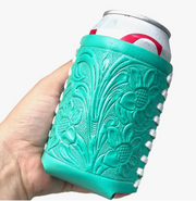 TURQUOISE COWHIDE CAN HOLDER