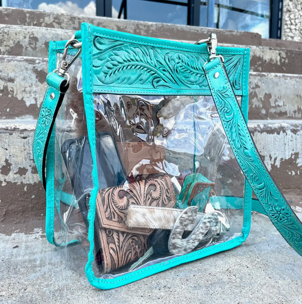 TURQUOISE TOOLED CLEAR NFR STADIUM PURSE