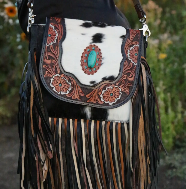 Cowhide purse with best sale fringe
