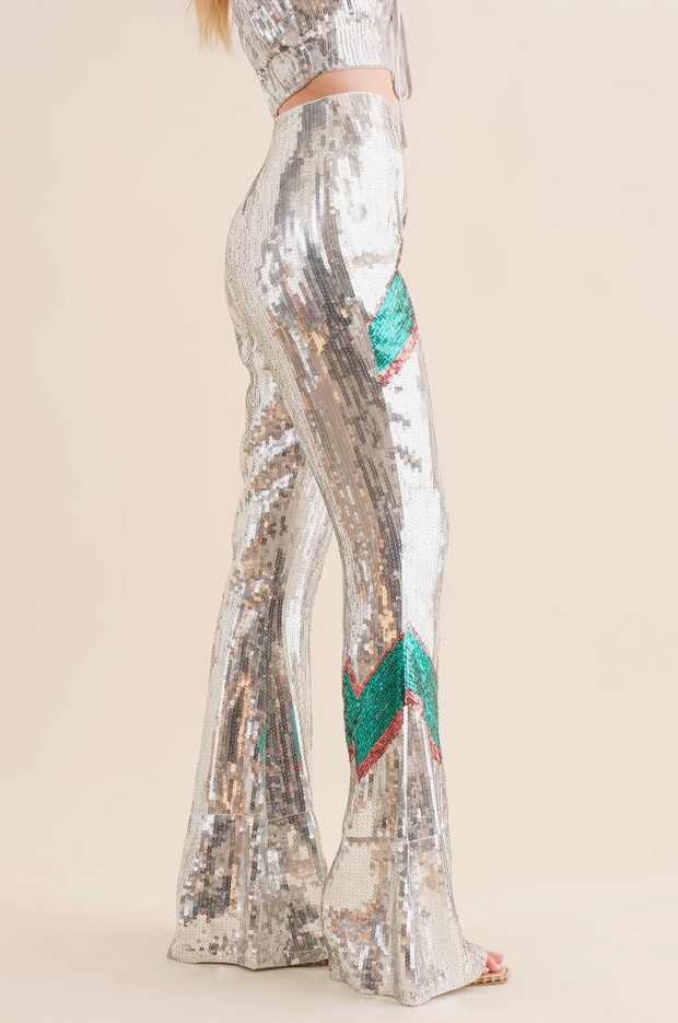 Sequin Flare Thunderbolt Print Pants – Ranch Dress'n
