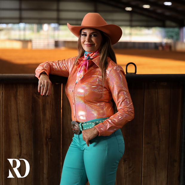 TANGERINE SPARKLE PERFORMANCE RODEO SHIRT