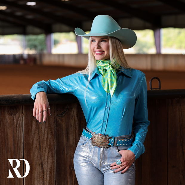 TURQUOISE SPARKLE PERFORMANCE RODEO SHIRT