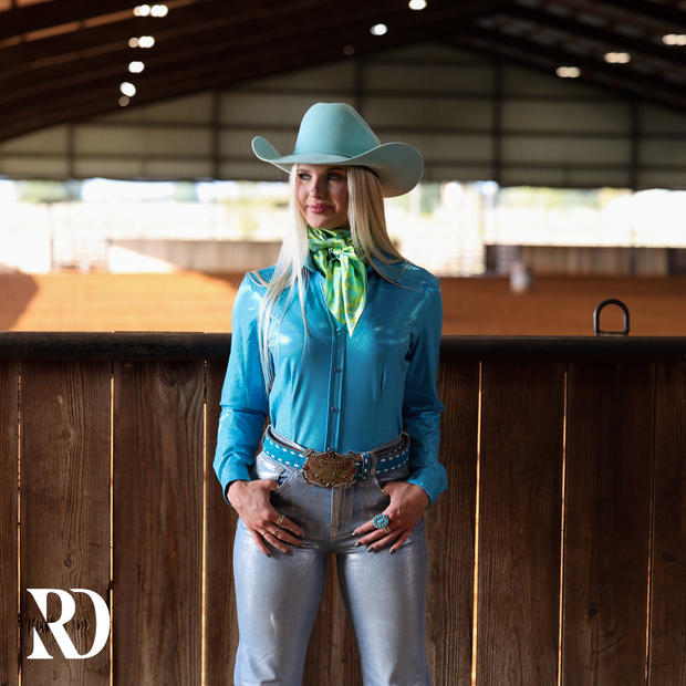 TURQUOISE SPARKLE PERFORMANCE RODEO SHIRT