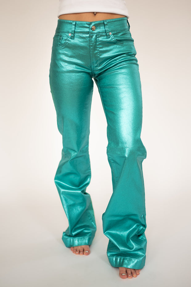 SIGNATURE TROUSERS - TURQUOISE METALLIC