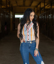 TESS DENIM STRIPED HALTER | TOP