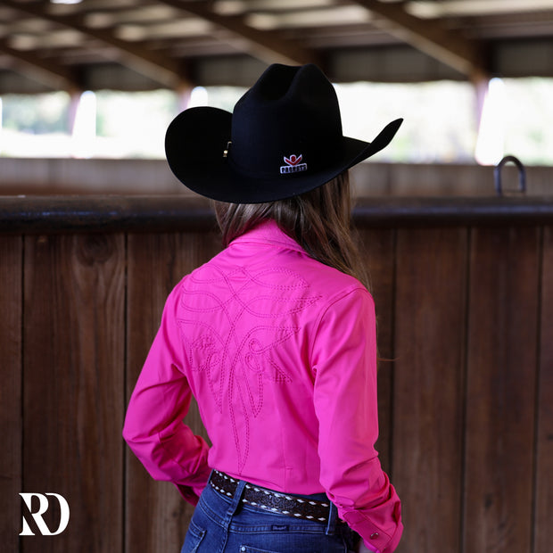*YOUTH* PINK STITCHED PERFORMANCE RODEO SHIRT