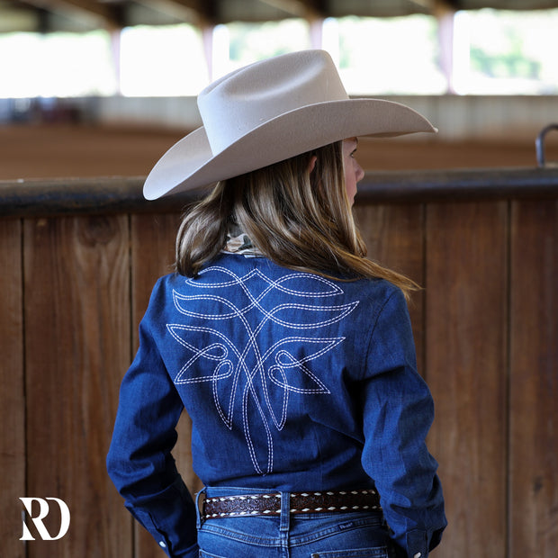 *YOUTH* STRETCH DENIM STITCHED PERFORMANCE RODEO SHIRT