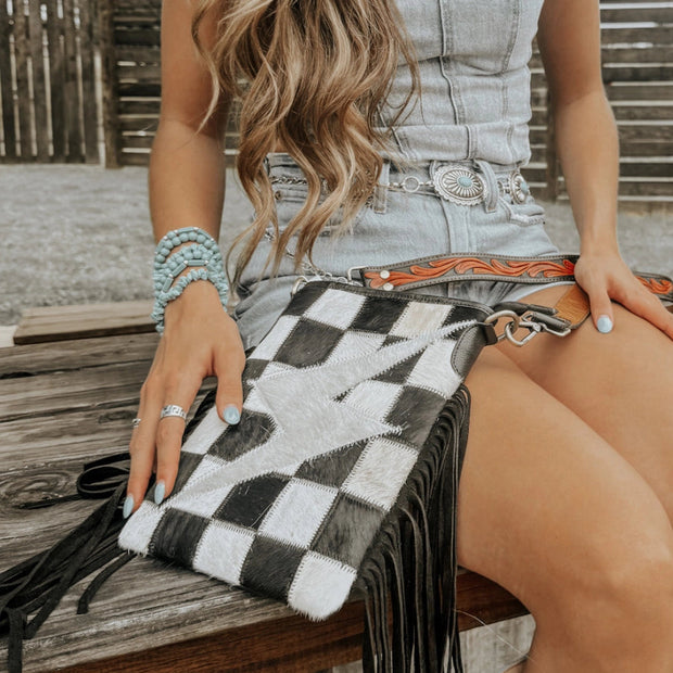 CHECKERED COWHIDE BOLT | PURSE