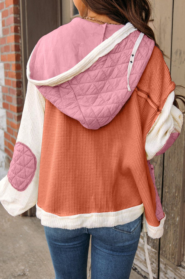 QUILTED WAFFLE PINK/ORANGE HOODED | JACKET