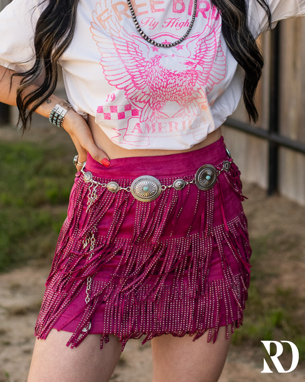 FUCHSIA JEWEL FRINGE SKIRT