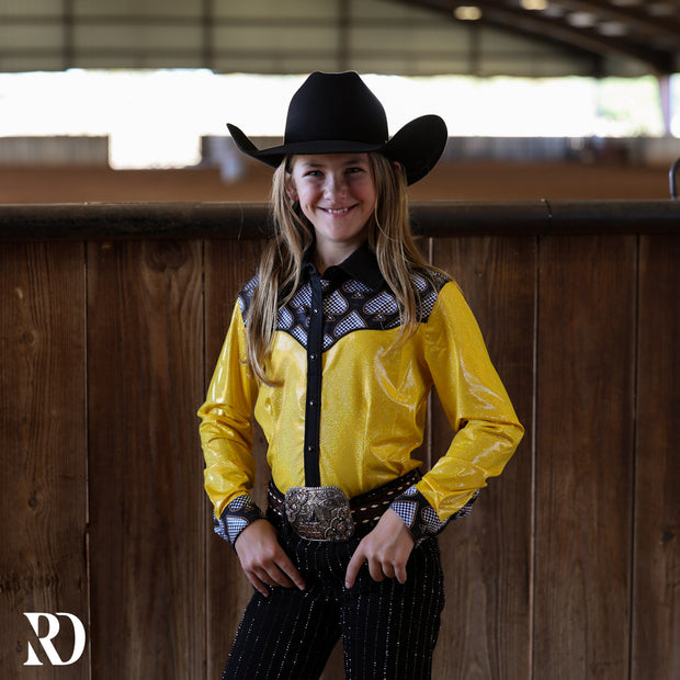 *YOUTH* GOLD SPADE SPARKLE PERFORMANCE RODEO SHIRT