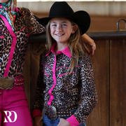 *YOUTH* HOT PINK LEOPARD RODEO SHIRT