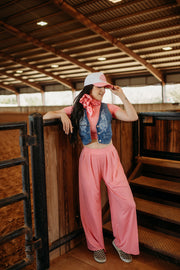 PINK CROP TOP AND PLEATED PANT SET