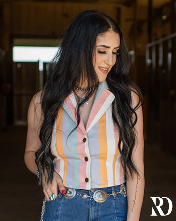 TESS DENIM STRIPED HALTER | TOP