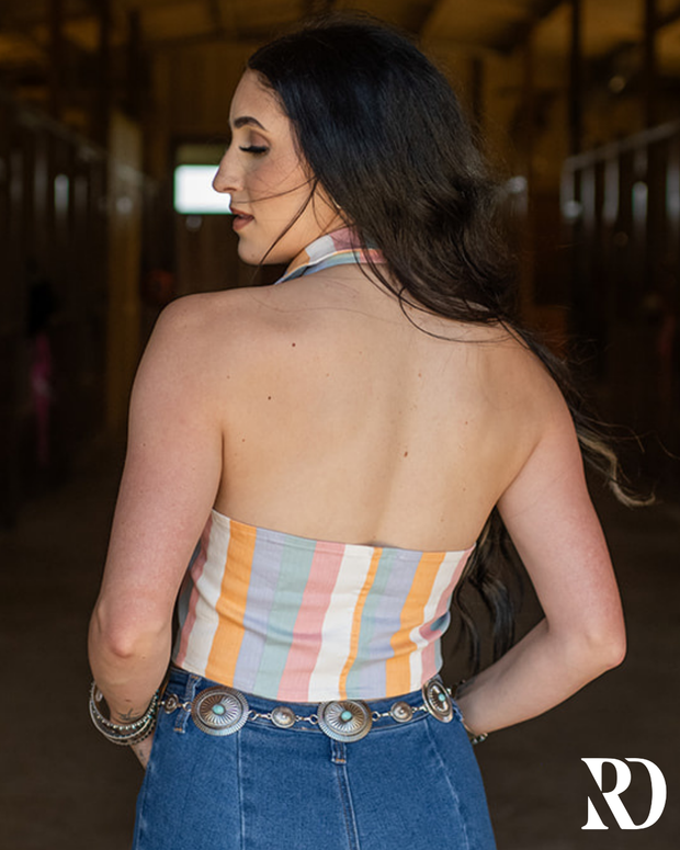 TESS DENIM STRIPED HALTER | TOP