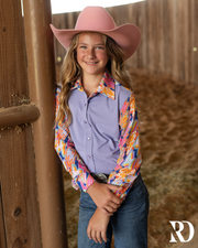 *YOUTH* ELECTRIC COWGIRL MESH SLEEVE PERFORMANCE RODEO SHIRT