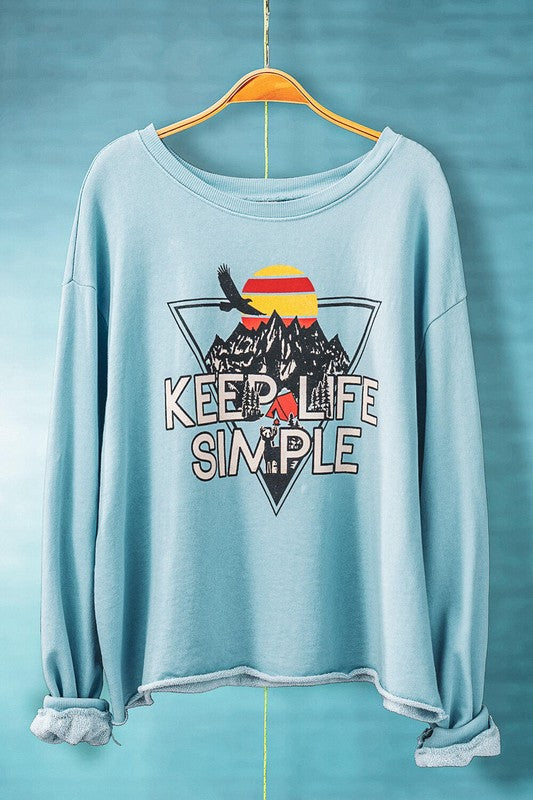 KEEP LIFE SIMPLE LIGHT BLUE MINERAL WASHED CROPPED SWEATSHIRT