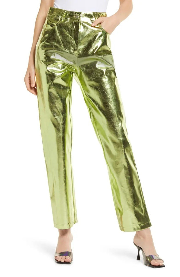 Amy Lynn Lupe trouser in metallic mint green | ASOS | Metallic trousers,  Metallic pants, Metallic pants outfit
