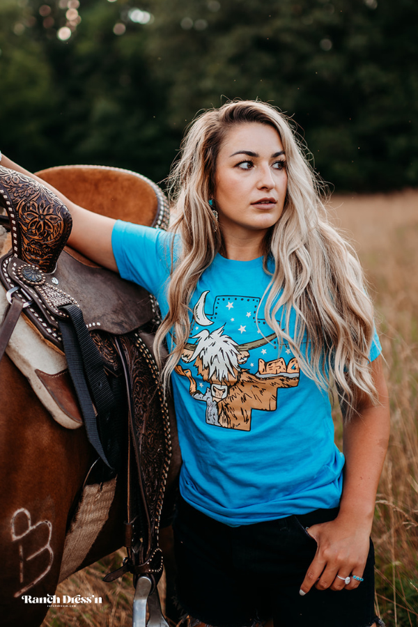 MAGICAL HIGHLANDER - HEATHER AQUA TEE